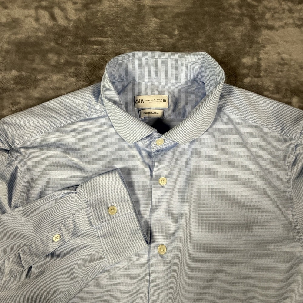 Zara Shirt Mens XL Blue Long Sleeve Stretch Italian Fabric Quiet Luxury Office